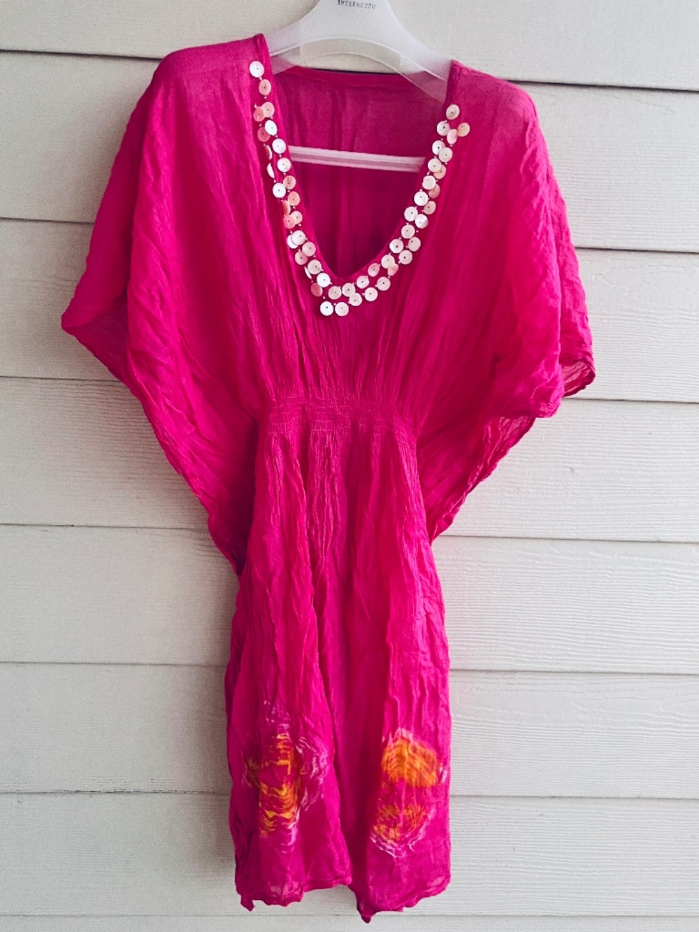 Peasant Tunic 💯 Cotton Boho Long Oversize Pink Cotton Capiz Shell sequins